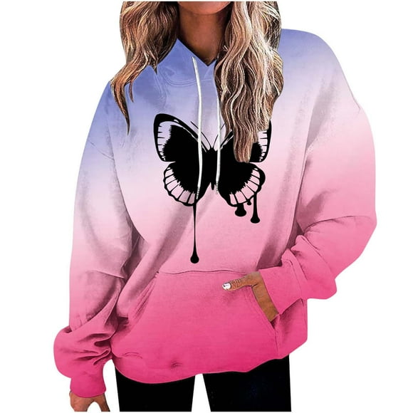 DDAPJ pyju Womens Tie Dye Hooded Sweatshirt 2023 Clearance,Butterfly Graphic Teen Girls Oversized Y2K Casual Hoodie Long Sleeve Drop Shoulder Pullover Tops with Kangaroo Pocket