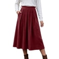thumbnail image 3 of Ihhxva Plus Size Women's Corduroy Midi Skirt, High Waist Pleated A-Line Skirt with Elastic Waist and Side Pockets for Casual Wear S - 3XL, 3 of 9