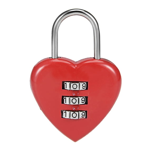 3 Digit Combination Padlock, 3mm Shackle, Zinc Alloy Heart Shaped Lock, Red