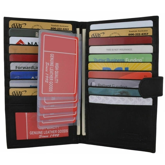 RFID Signal Blocking Men's Genuine Leather Long Bifold Secretary Checkbook Wallet 19 ID Card Holder Strap Closed