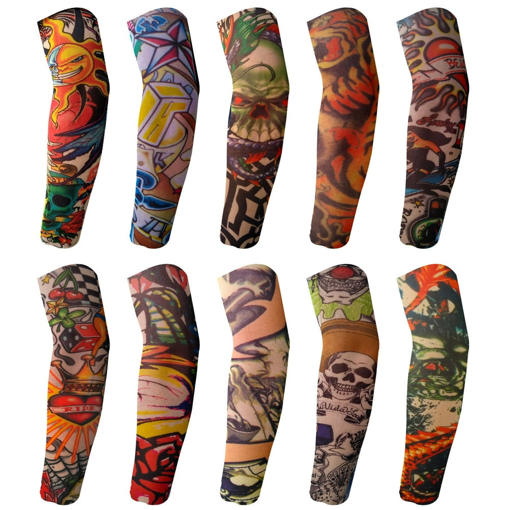 BodyJ4You 10PC Fake Tattoo Sleeve Temporary Arm Cover Design Halloween