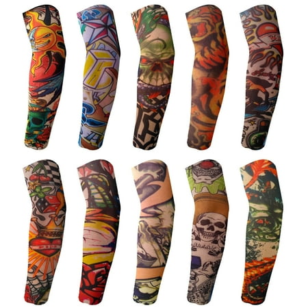 BodyJ4You 10PC Fake Tattoo Sleeve Temporary Arm Cover Design Halloween Skull Sun Rose Art (Best Skull Face Paint)