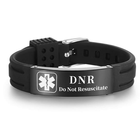 Vagzen Silicone Medical Alert ID Bracelet for Men, Engraving DNR(Do Not Resuscitate), Adjustable