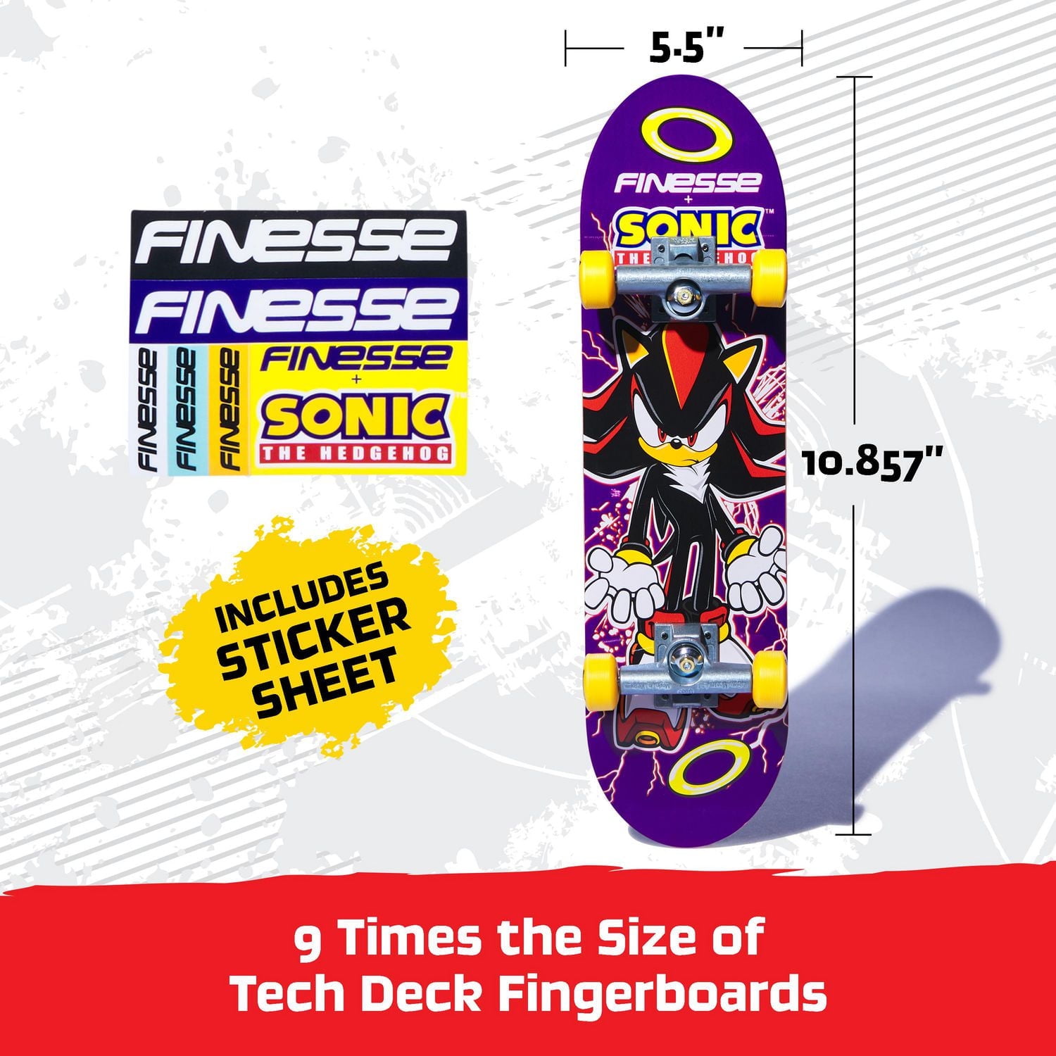 Tech Deck, Finesse X Sonic the Hedgehog Handboard; Authentic Mini Skateboards, Kids Toys for Boys & Girls, Ages 6 and up (Hands Use Only)