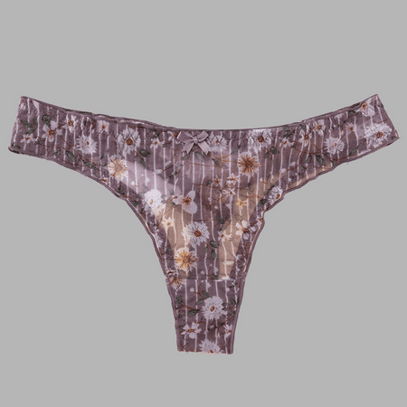 Fulorrnie Women s Low Rise Floral Lace Thong Panties Sheer Mesh T Back Underwear Stretch Nylon Spandex  Light Purple  One Size