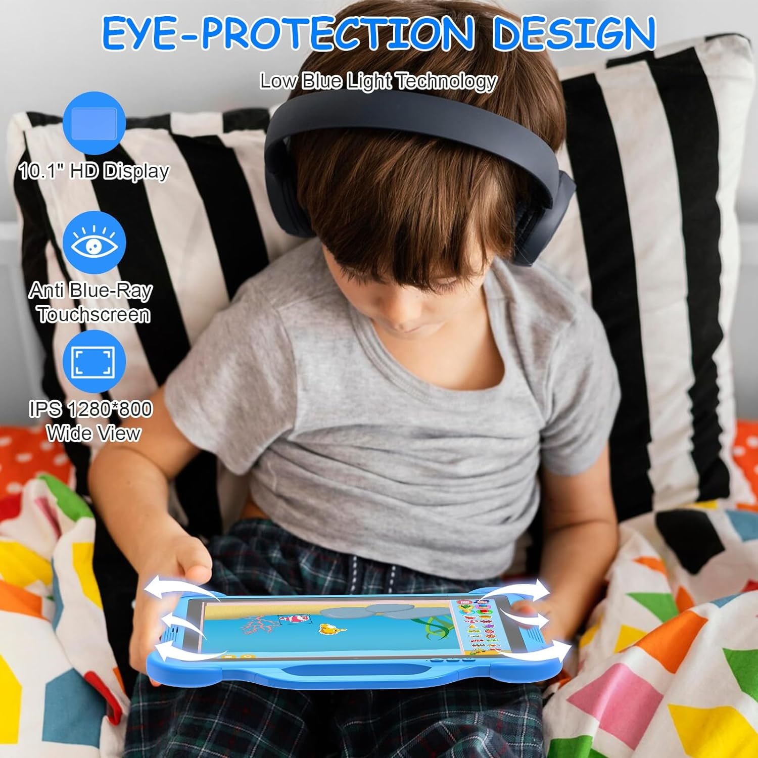 Android 14 Tablet 10 inch Kids Tablet, 8GB RAM 32GB ROM Tablets for Kids, 1.8Ghz Quad-Core Processor Tablet, Parental Control Toddler Tablet with case, 8MP Camera, Pre-Installed Kids Educational APP