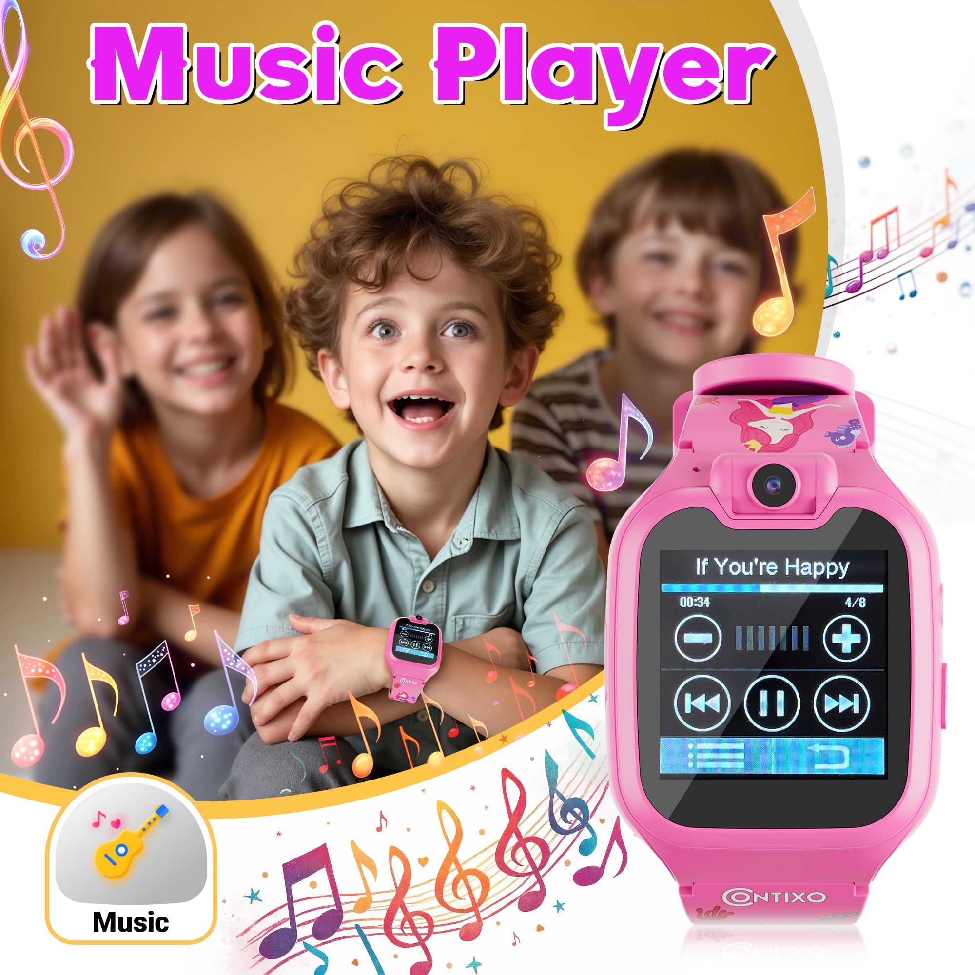 Contixo Kids Smart Watch with 1.54” HD Touch Screen, Kids Watch with 16 Educational Games and Rotating Camera, Pink