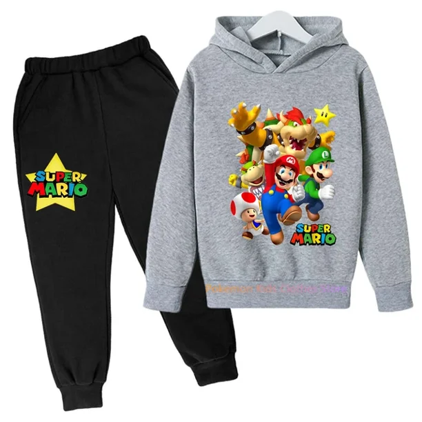 Sudadera con capucha de Super Mario Bros para niños y niñas, conjunto de Sudadera con capucha de dibujos animados para bebés, ropa con capucha de Anime, Jersey de manga larga y pantalones