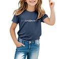 thumbnail image 1 of NINGMENG Hauts et T-Shirts pour Filles, Été, Imprimé Lettre, Col Rond, Manches Courtes, Ample, Décontracté, Bleu, 8-9 Ans, 1 of 4