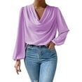 thumbnail image 2 of Kovlvoll Shirts for Women Long Sleeve Fashion Draped Cowl Neck Solid Color Tops Dressy Casual Blouse, 2 of 7
