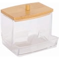 thumbnail image 1 of 1 unidad: caja para guardar hisopos de algodón, dispensador de palillos, tapa de bambú, transparente (rectangular), 1 of 5