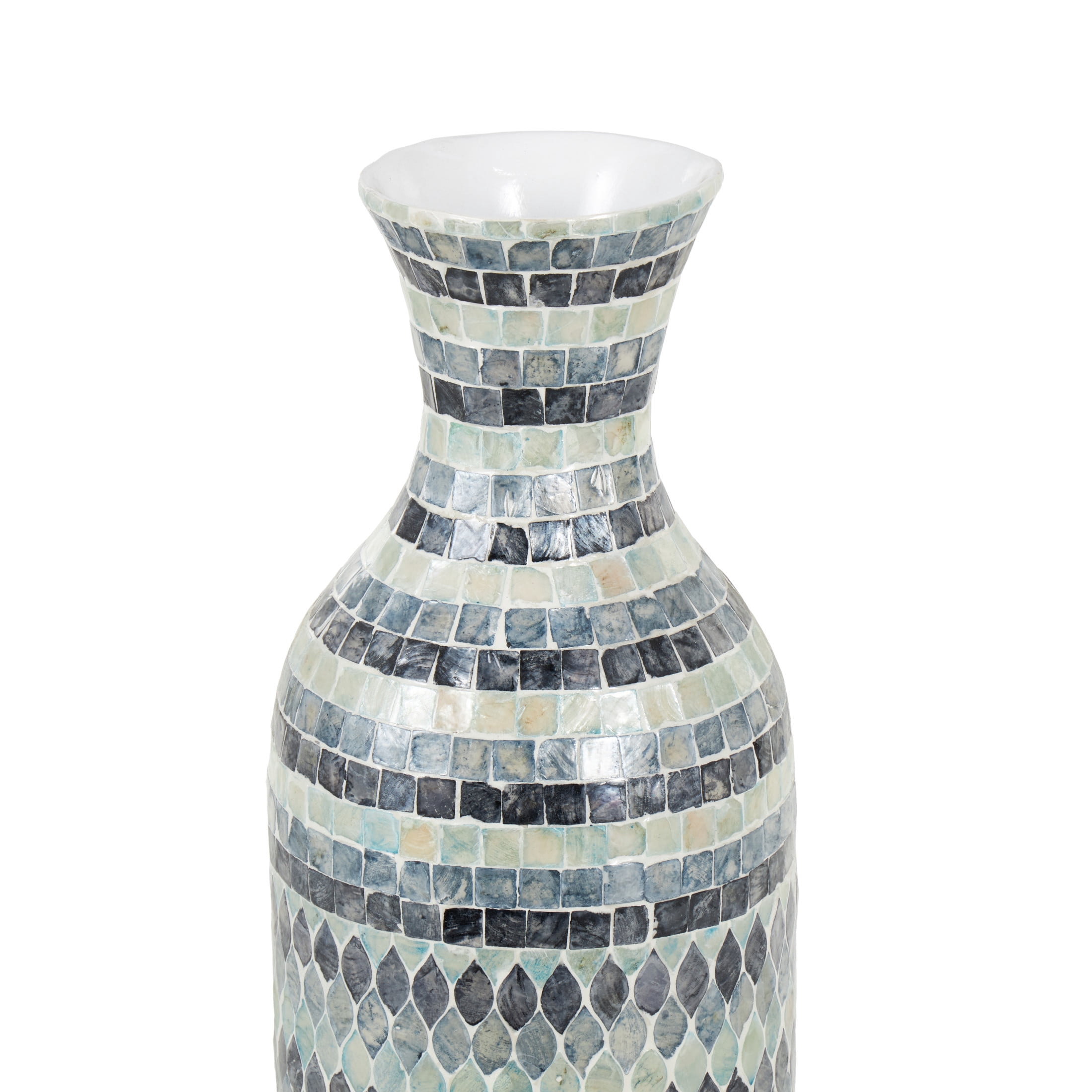DecMode 26" Handmade Mosaic Blue Mother of Pearl Shell Vase with White Interior