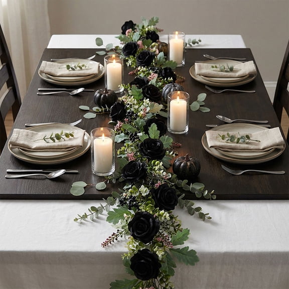 KTFgvq Artificial Rose Garland Spring Decoration Artificial Floral Vine for Indoor Outdoor Home Decor, Black