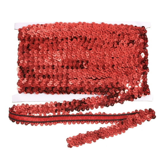 Uxcell 10 Yard x 0.8 Inch Elastic Sequins Trim for DIY Crafts Sewing Dress Red