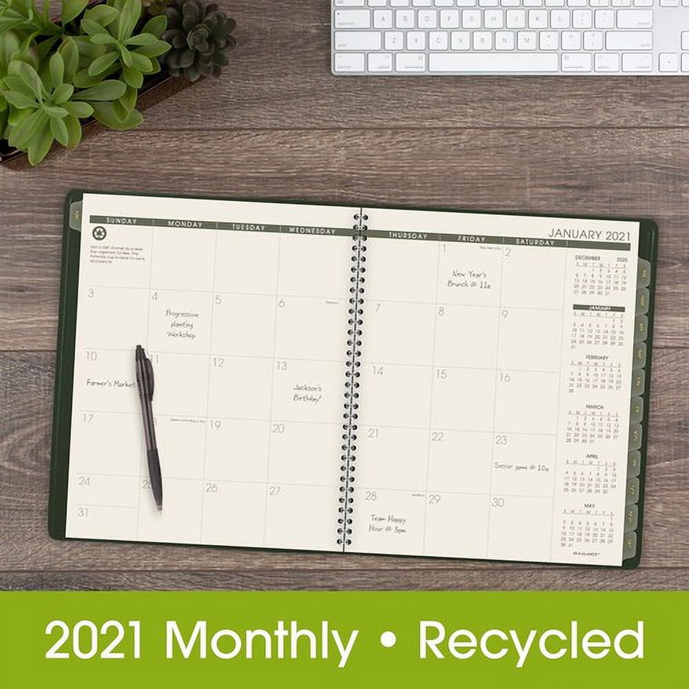 At-A-Glance 100% PCW Monthly Planner Julian Dates - Monthly - 1.1 Year - January 2022 till January 2023 - 1 Month Double Page Layout - 9" x 11" Sheet Size - Wire Bound - Desktop - Green - Paper, Simul