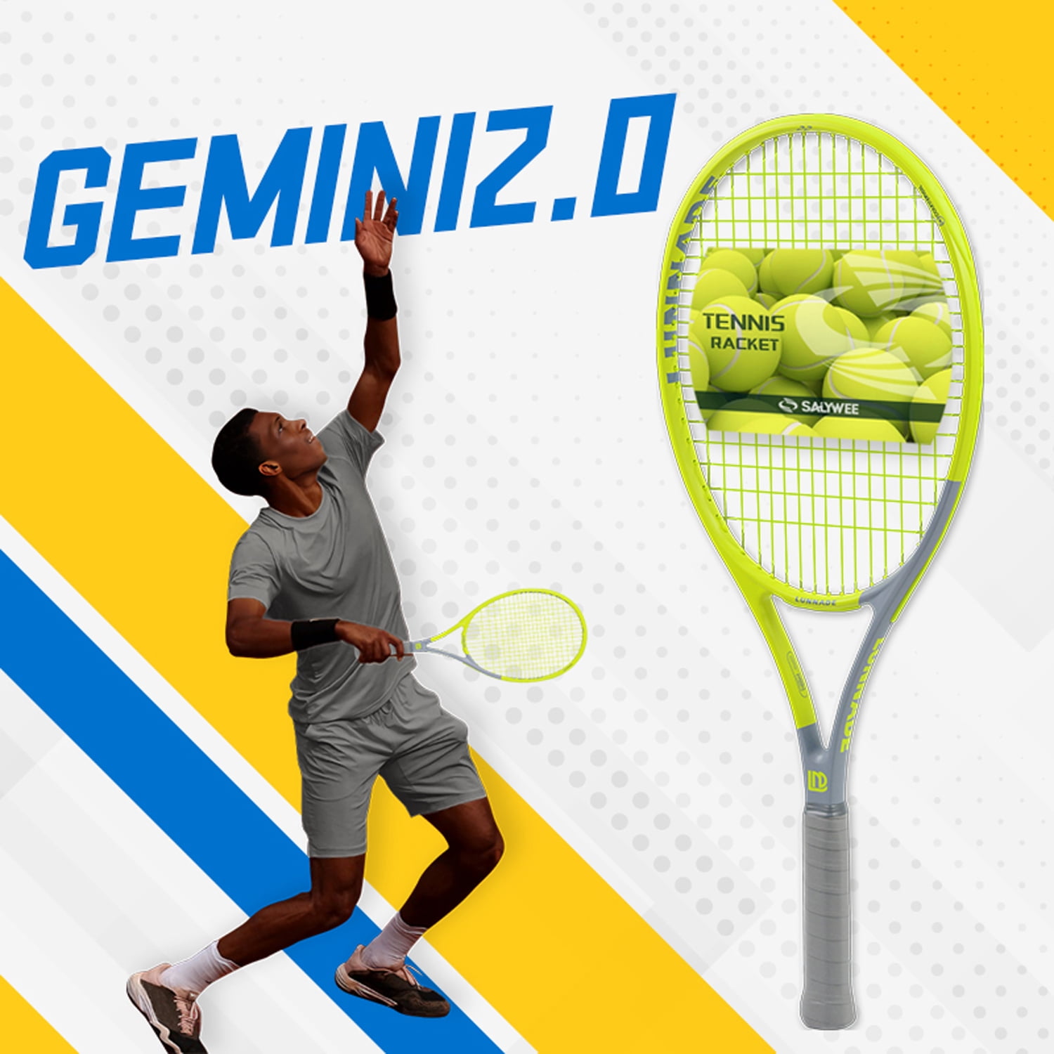 Gemini Pro-Grade Carbon Fiber & Aluminum Tennis Racket - Free bag, 6 Colors (High-Visibility Fluorescent Options), Lightweight Durable Performance for Adults Players, Arm-Friendly Shock Absorption
