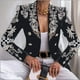 thumbnail image 2 of Botones de mujer Bolsillos de impresión de manga larga Abrigo de oficina Cárdigans Traje Chaqueta Outwear Top Fridja BV0+5302, 2 of 5