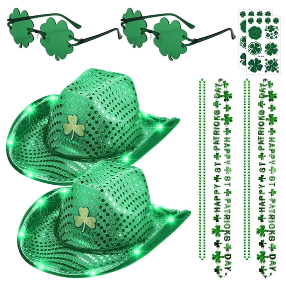 Alaiyaky St Patricks Day Accessories for Adult, St Patrick's Day Hat, Patrick Costume Accessories Decorations Party Favor Packs Hat Stickers Glasses Accessories Set