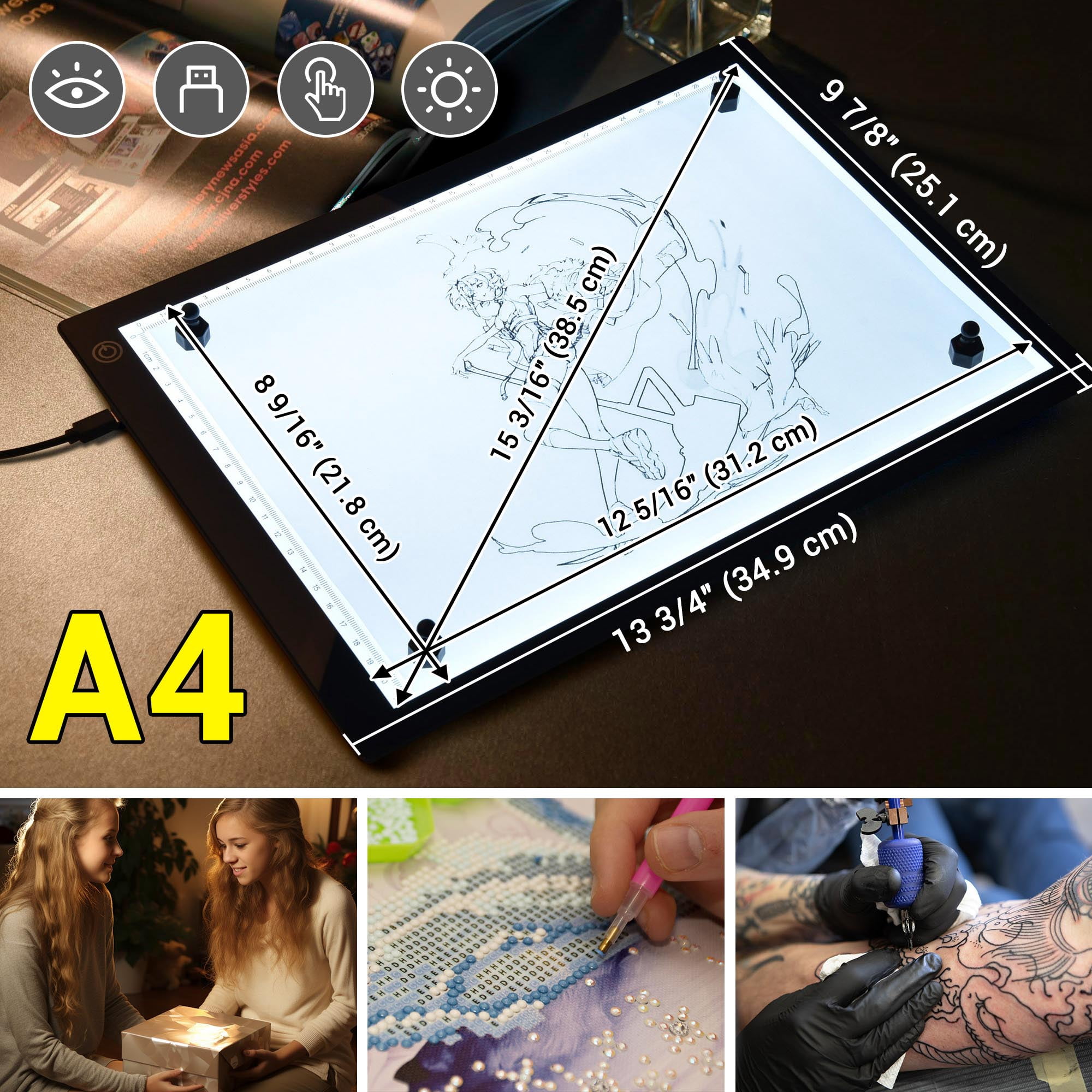 Yescom Portable A4 Light Pad Diamond Painting Light Board Light Box for Tracing Dimmable for Art Diamond Painting Drawing Sketching Tattoo Animation
