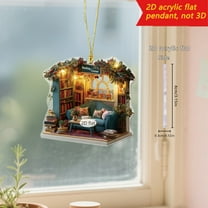 FastXmas Christmas Cartoon Warm Cabin Decorative Hanging Ornaments,3.14 x 3 Inch/8 x 7.7 cm Cute Cartoon 2D Acrylic Warm Cottage Pendants Christmas Tree Decorations for Car Home School Bag Pendant