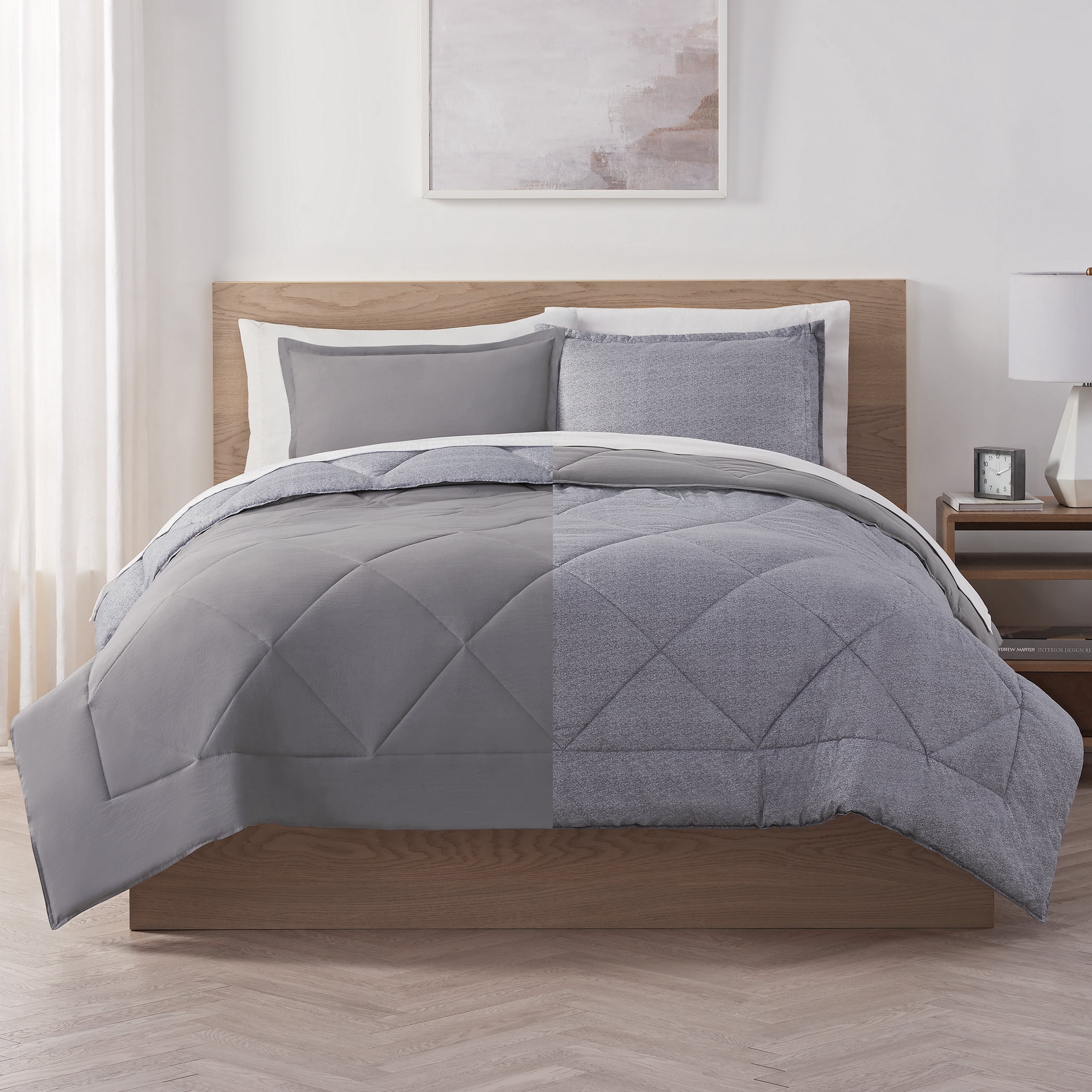 Serta Supersoft Dark Gray Solid Reverse to Print Comforter Set, Full/Queen (3-Pieces)