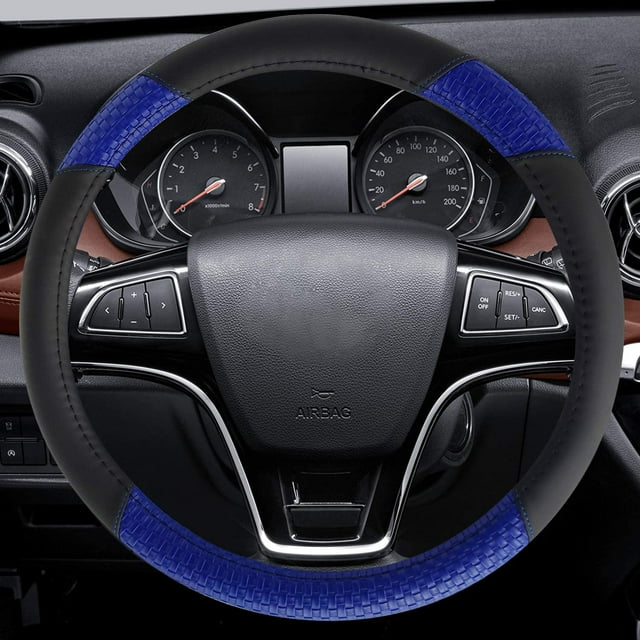 Housse de Volant en Cuir de Style Sport Bleu Foncé Universelle de 15 Pouces