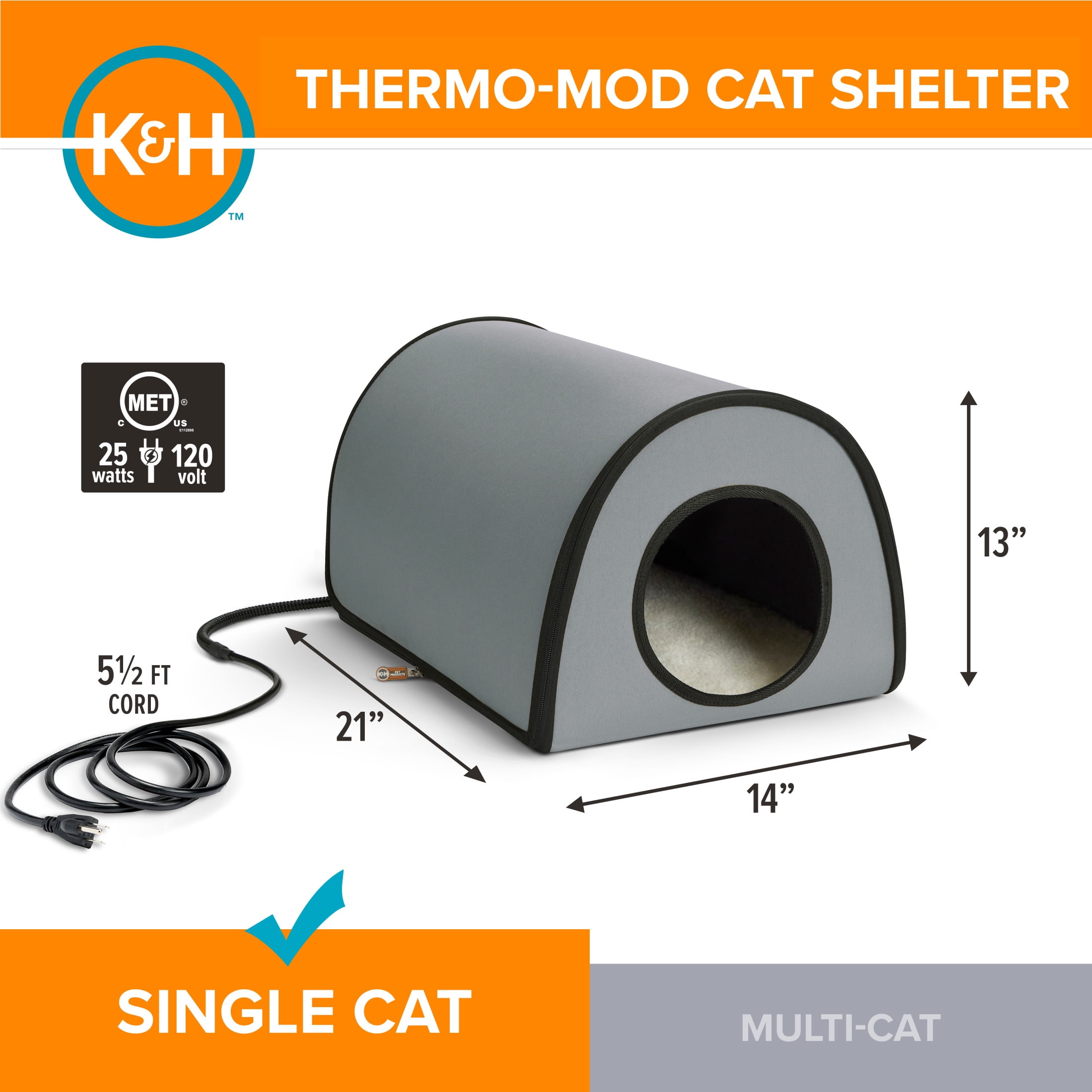 K&H Pet Products Thermo Mod Heated Cat House for Outdoors  Gray 21 X 14 X 13 Inches