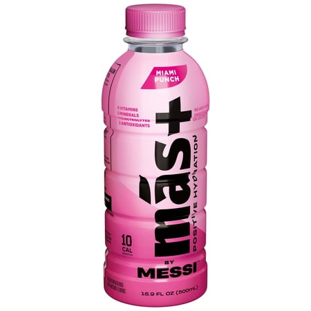MÁS+ BY MESSI MAS+ BY MESSI HYDRATION SPORTS DRINK MIAMI PUNCH, 16.9 FL OZ BOTTLE