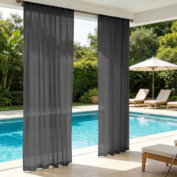 Outdoor Sheer Curtains Waterproof UV Resistant, Usupdd Light Filtering Privacy Voile Curtains for Patio, 98x39 Inch Rod Pocket Curtain Panel for Porch Gazebo Pergola Deck Balcony, Black
