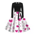 thumbnail image 1 of Robes Grande Taille Saint-Valentin Rétro Festive Imprimée Col Rond Soirée avec Jupe Évasée Complète Robe de Printemps Bleue TTG, 1 of 3