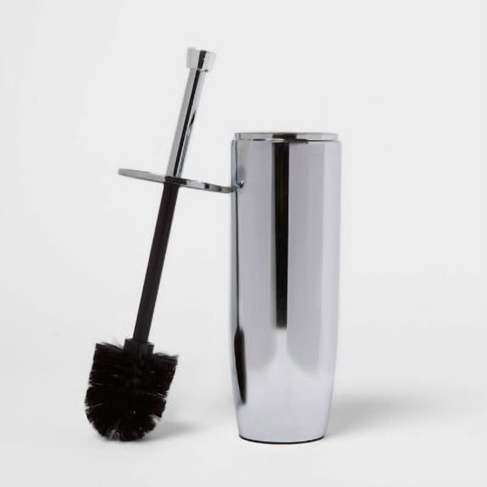 Solid Modern Toilet Brush Chrome -  Steel Holder, Reusable Scrubber, 16.1" Height