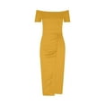 thumbnail image 5 of Elainilye Fashion Off Shoulder Dresses for Women Sexy Solid High Slit Waist Ruched Dresses Bodycon Evening Party Dress,Yellow, 5 of 7