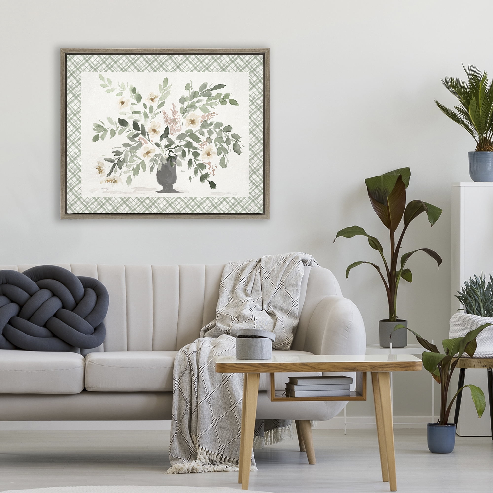 Stupell Industries Springtime Bouquet on Plaid Brown Framed Floater Canvas Wall Art, design by Lucille Price