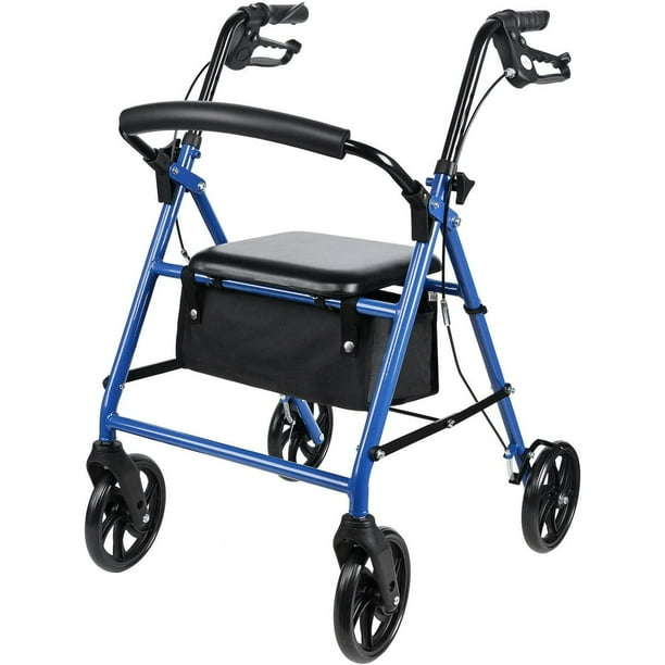 Folding Rollator Walker with Seat, 4-Wheels and Convenient Storage Bag, Adjustable Handle Height, Supports up to 300 lbs