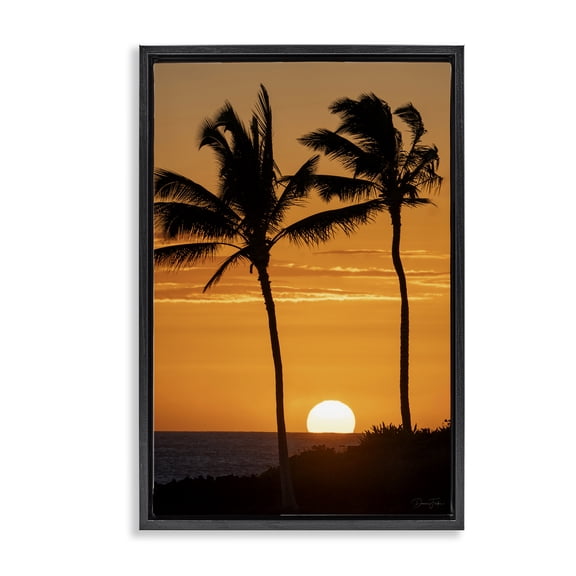 Stupell Industries Tropical Sunset Through Palm Trees Black Floating Frame Canvas Art, 17 x 25, by Dennis Frates