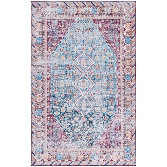 SAFAVIEH Tucson Einri Traditional Machine Washable Area Rug, 5' x 8', Blue/Red