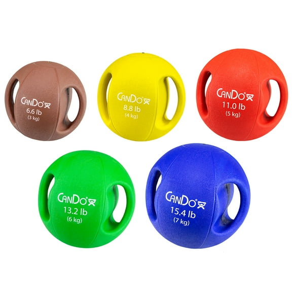 CanDo Molded Dual-Handle Medicine Ball for Strength Training, Core Workouts, Warmups, Cardio, and Plyometrics with Handles for Home and Clinic Use