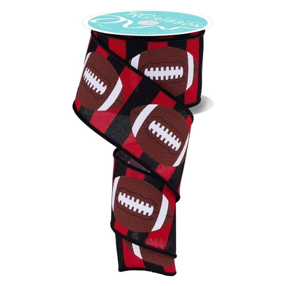 Football Striped Wired Ribbon - 10 Yards Red, Black, 2.5 Inches