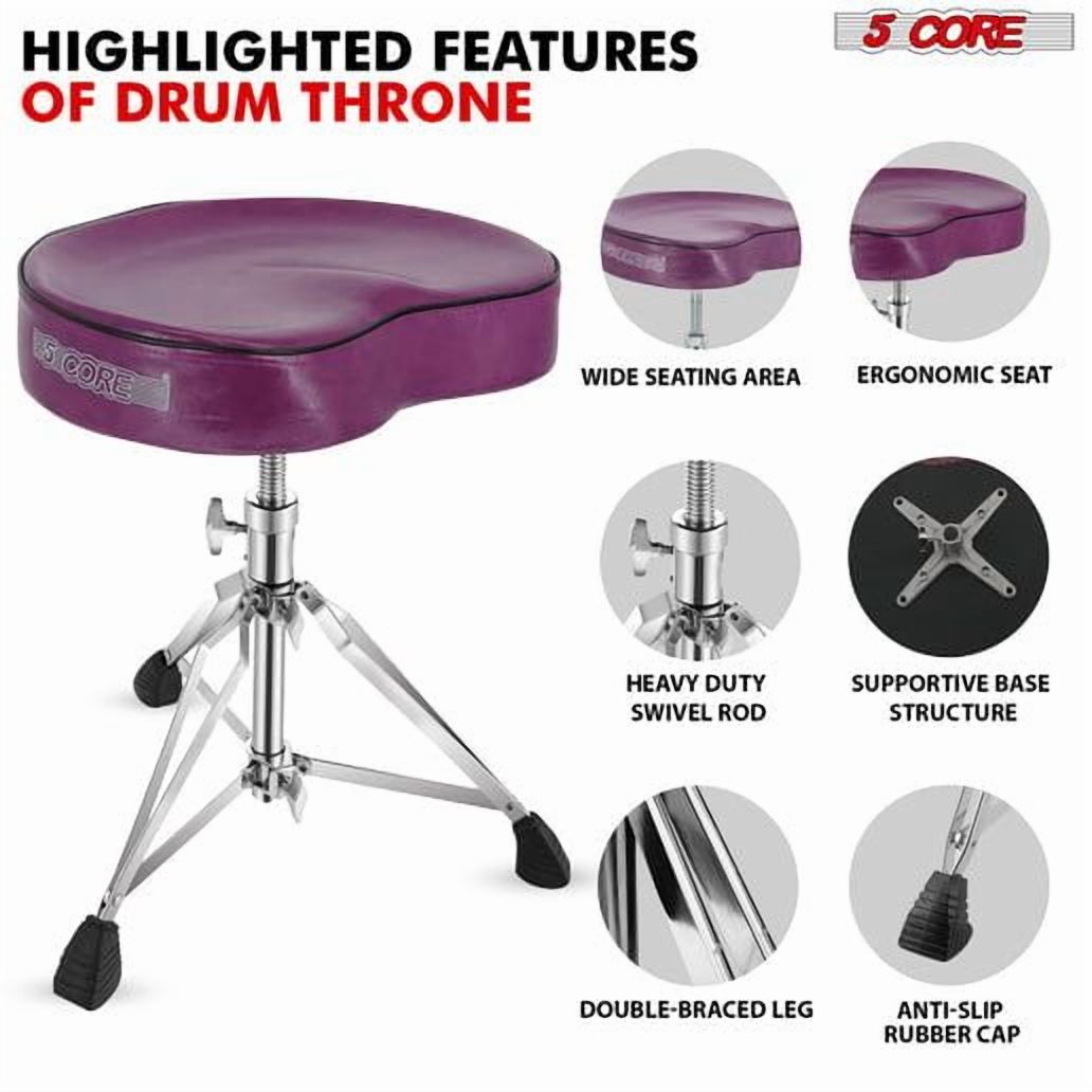 Drum Throne Padded Guitar Stool Saddle Drummer Seat for Adults and Kids - Purple