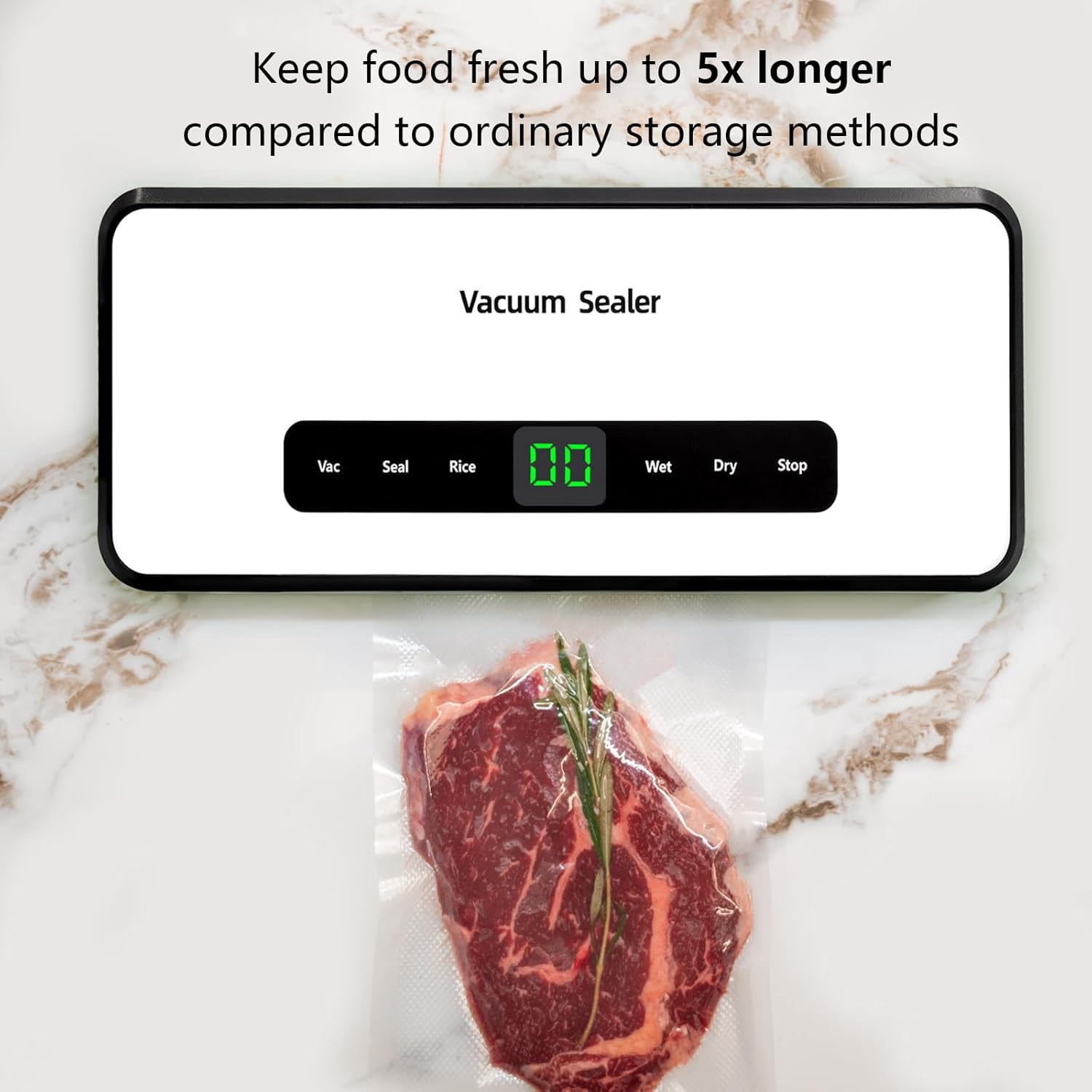 Compact Mini Vacuum Sealer Machine 80KPa Powerful Suction, Automatic Operation for Easy Food Preservation and Storage with 10 Bags (White)