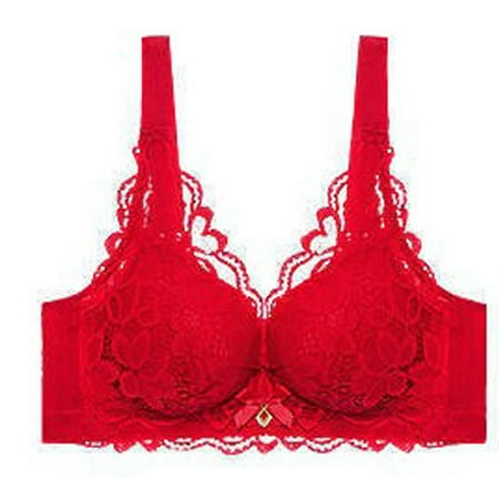 Yyeselk Women s Minimizer Bra Wire Free Lace Bra Non Padded Full Coverage Bra Plus Size Push Up Seamless Bra Everyday Bra Red L