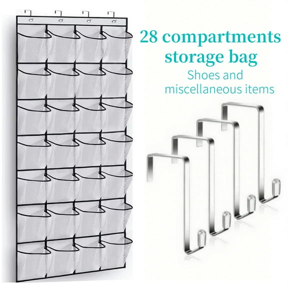28 Large Pocket Over the Door Shoe Organzier, Hanging Shoe Rack for Door Large Capacity Shoe Organizer Holder with 4 Metal Hooks.