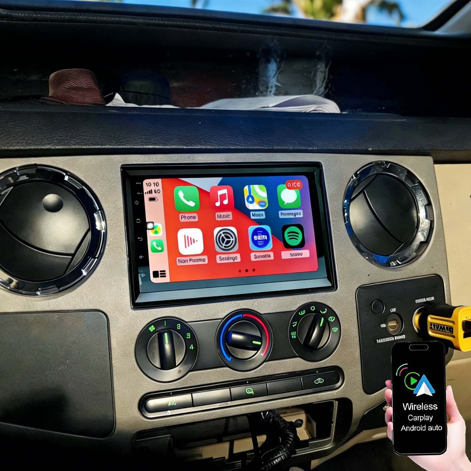 Dexico 7" Touch Screen Car Stereo for Ford F150 F250 F350 Fusion Edge Focus Mustang 2004-2015, Car Radio with Wireless CarPlay Android Auto Audio Mirror Link GPS Bluetooth WiFi RDS SWC Backup Camera