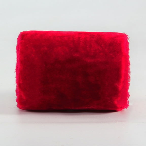 ERDOUY 6 Yards 1 Roll Vintage Christmas Silk Velvet Ribbon, Raw Edge Fringe Style for Wreath Wrapping & Floral Bouquets, Red