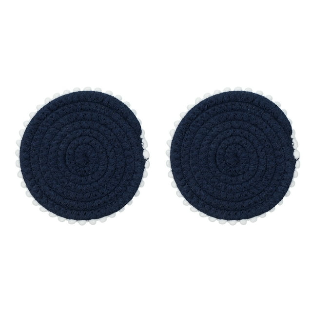 2Pcs Manteles Individuales Redondos Trenzados, 5.3" Manteles de Borde Floral Tejidos para Decoración de Mesa de Cocina (Azul)