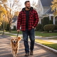 thumbnail image 3 of Big & Tall Men's Hooded Flannel Shirt Plaid Shacket Long Sleeve Button Down Workwear Jacket with Drawstring Hood for Hiking Winter Outdoors, Red, 5XL, 3 of 11