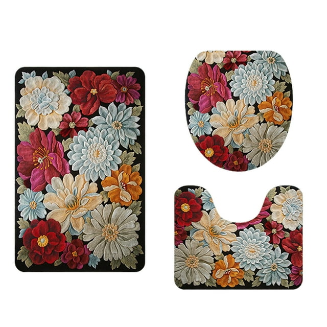 Tapis de Porte d'Automne Tapis de Sol de Toilette Tapis en Forme de U Tapis pour les Pieds Tapis de Salle de Bain Impression Tapis Moderne Tapis de Porte de Toilette Ensemble de Trois Tapis de Bain pour Plancher de Salle de Bain