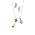thumbnail image 2 of Delight Jewelry Goldtone Antiqued Beaded Skull Key Silver tone Zig Zag Christmas Tree Charm Necklace and Stud Earrings, 2 of 4
