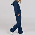 thumbnail image 5 of ibuvkizy Two Piece Sets for Women!Women Solid Color Fashionable and Casual Comfortable Long Sleeved Hoodie with Hat+wide Leg Straight Leg Pants Long Sleeved Hooded Set Navy,L, 5 of 8