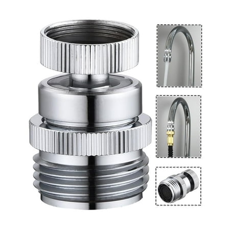 Sentryse Swivel Faucet Adapter Kit, Brass 3/4" Faucet to Garden Hose Adapter, Chrome Silver